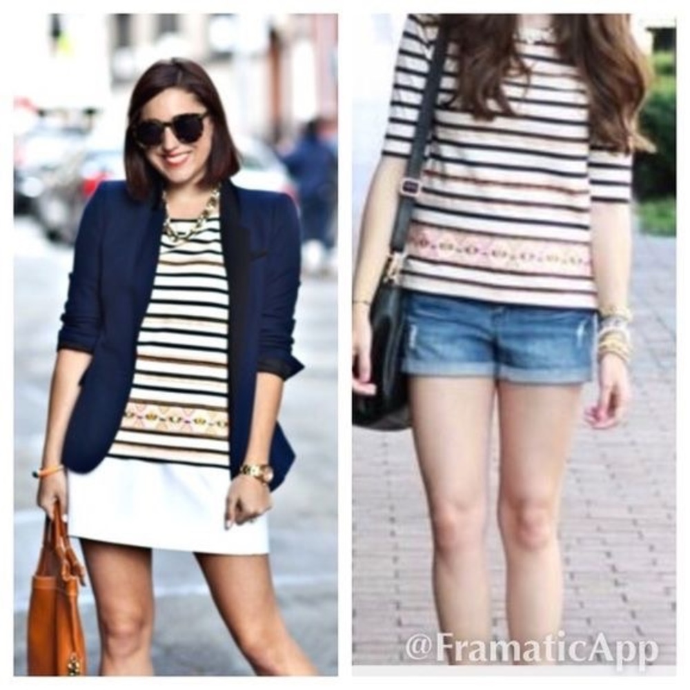 J. Crew Stitchwork Striped Top Embroidered XS - Picture 1 of 6